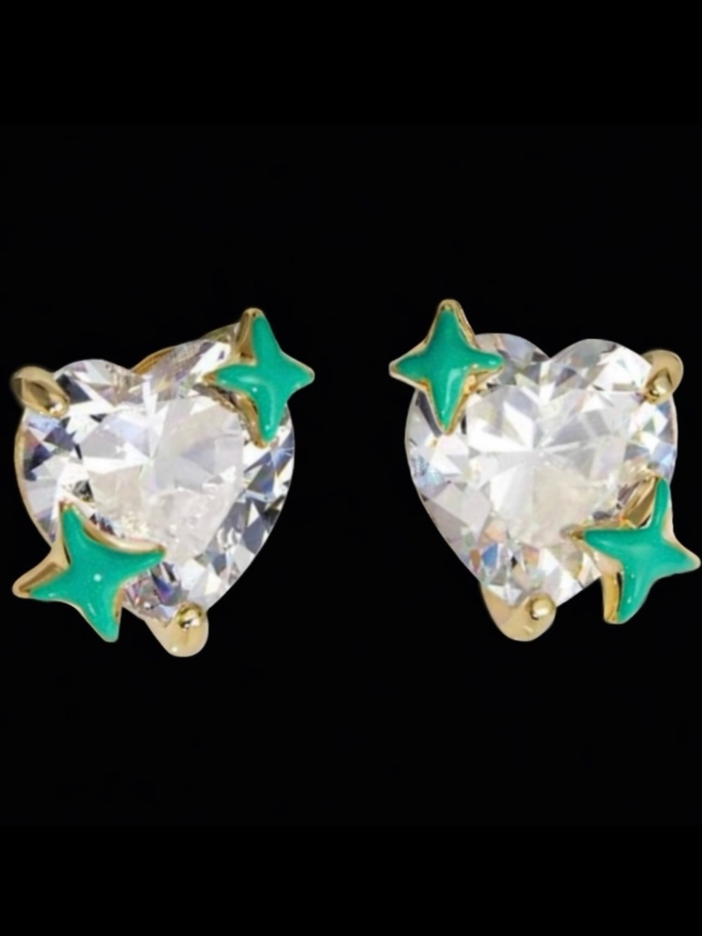 “Love You to the Stars” Clear Swarovski Heart Crystal 14K Green Bethlehem Studs